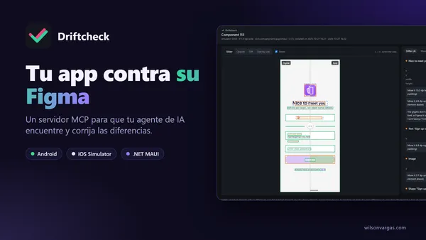 Ícono de Driftcheck junto al reporte interactivo que compara el diseño de Figma con la app